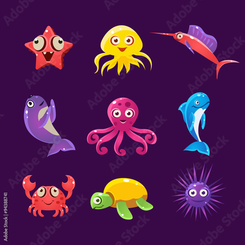 Baby Sea Creatures  Vector Illustration Set