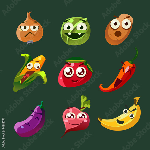 Funny Vegetable and Spice Cartoon, Vector Illustration Set in Flat Style