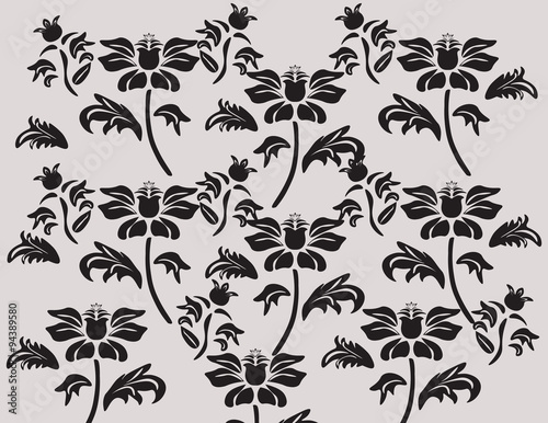 Classic flower ornament pattern in black. Vector