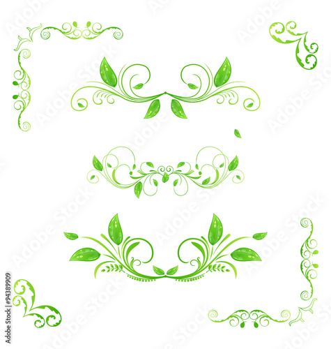 Set green floral elements with eco leaves isolated (2)