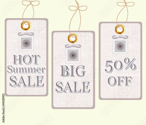 Retro style vintage sale labels with texture and ornament. Vector