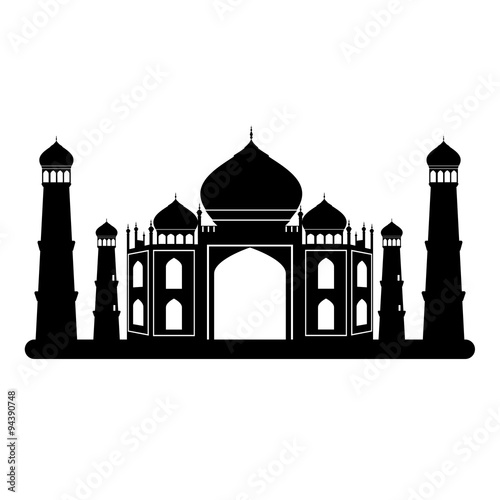 Taj mahal temple black and white. Vector illustration.