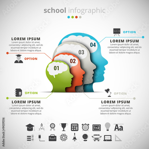 Vector illustration of school infographic  made of human heads.