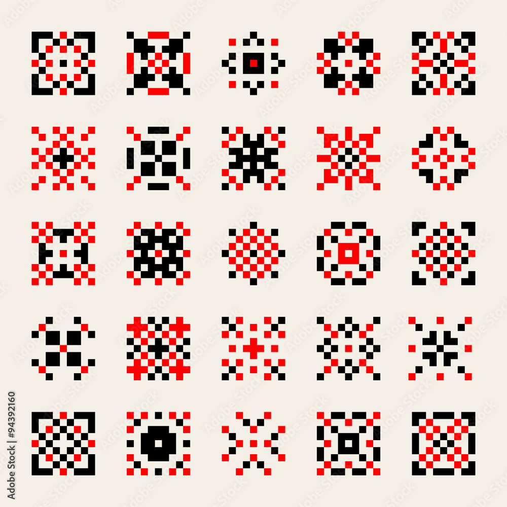 Set of Twenty Five Vector Black Red White Ukrainian Traditional Cross-Stitch  Pattern Geometric Elements Stock Vector | Adobe Stock