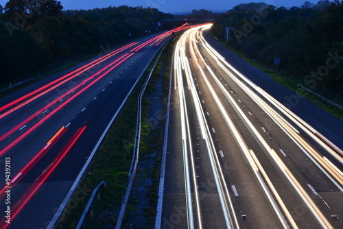 An Abstract light view of traffic on the M23 near London, Gatwick at dusk in Autumn/Fall.