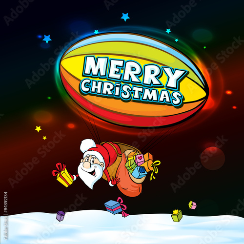 Santa Claus in airship full of gifts - vector illustration