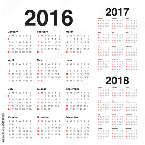 Calendar 2016 2017 2018