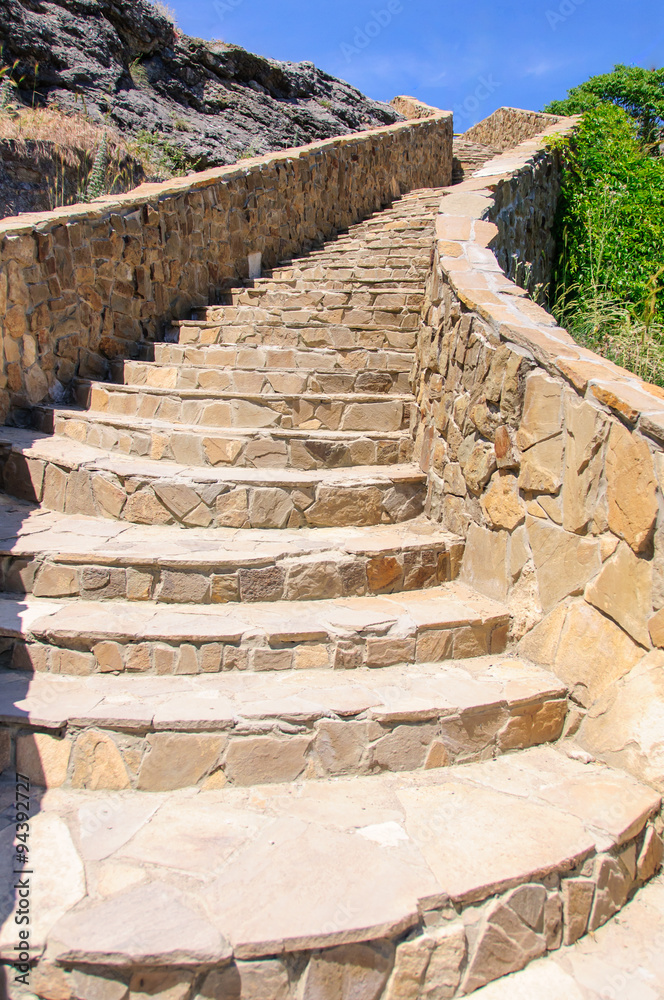 Decorative stone ladder on the mountain