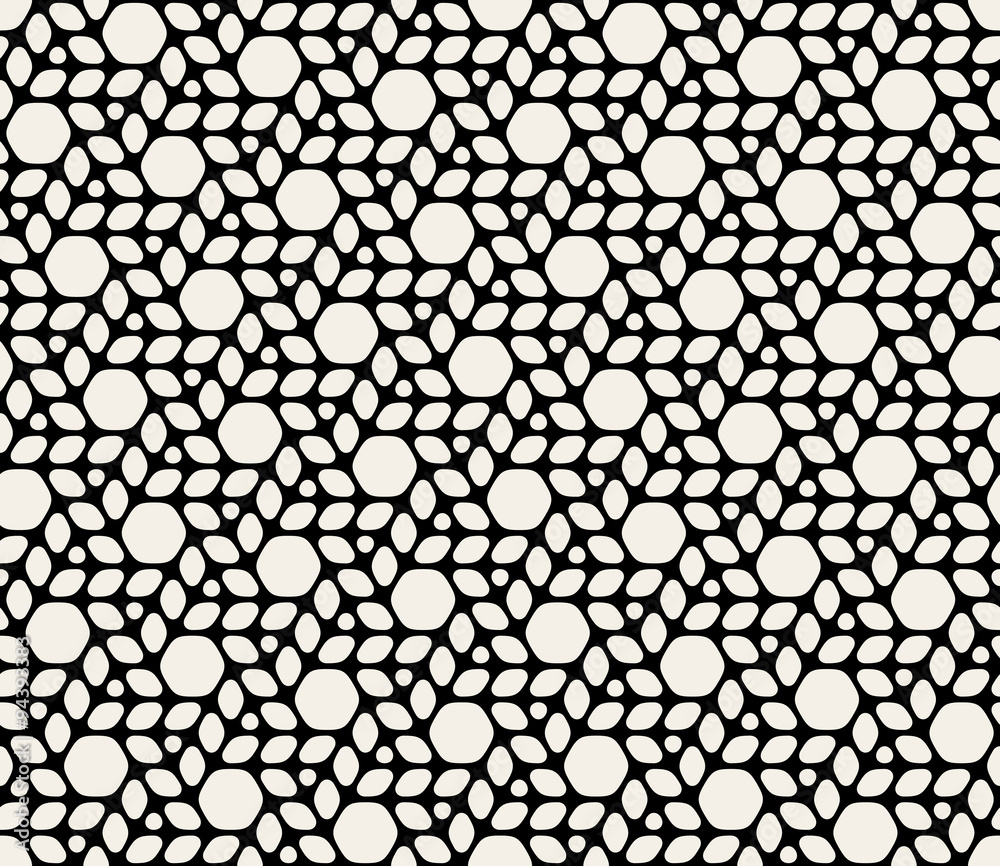 Fototapeta premium Vector Seamless Black & White Rounded Hexagonal Circles Pattern