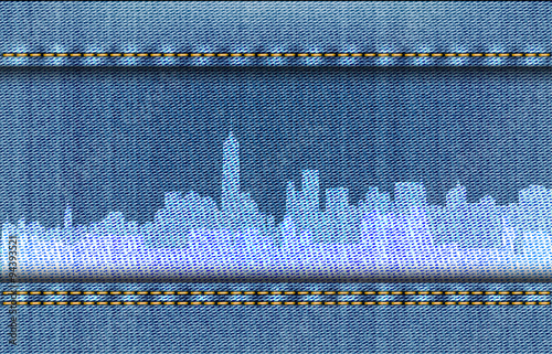 New York cityscape on blue jeans background