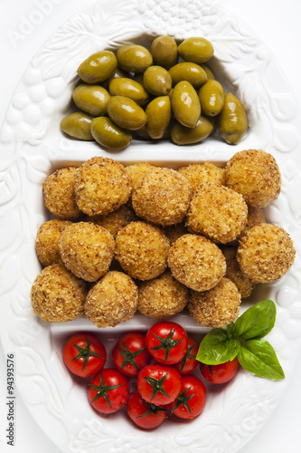 Healthy Italian Appetizer Platter with Risotto balls Arancini ,