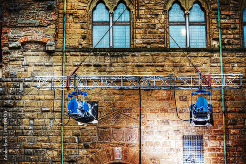 movie spot lights in Palazzo Vecchio in Florence photo