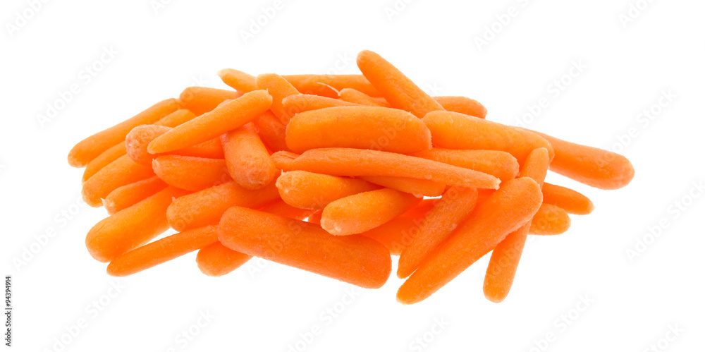 Small organic baby carrots on a white background Small organic baby carrots on a white background
