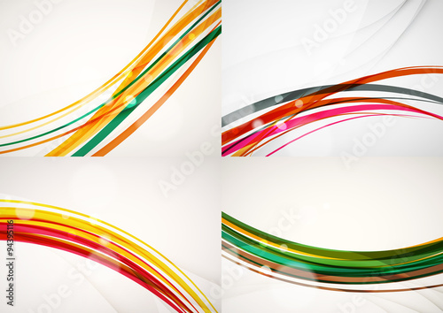 Set of abstract backgrounds. Curve wave lines with light and shadow effects