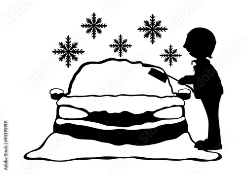 Man cleans a car from snow.