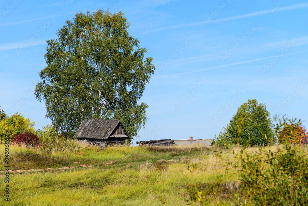 old wooden house in the village of Bath autumn landscape old wooden house in the village of Bath autumn landscape