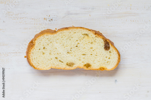 Piece of raisin bread for background