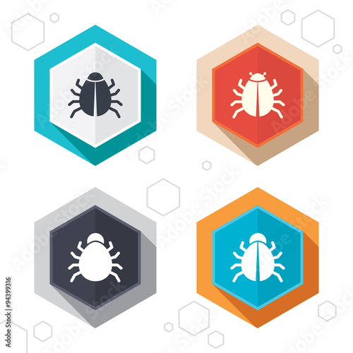 Bugs signs. Virus software error icons.