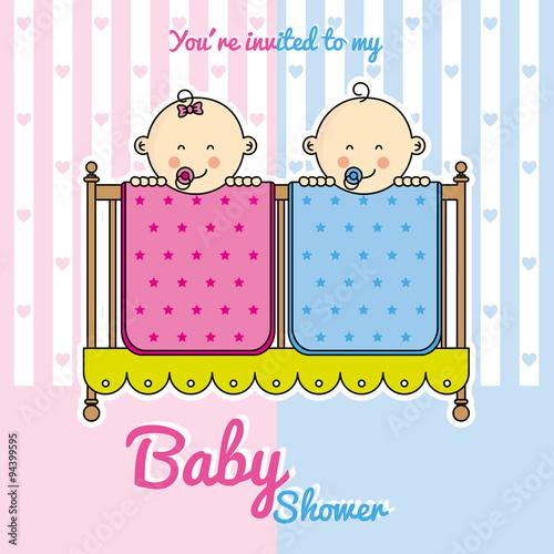 Twins baby shower. babies in the cradle. 
