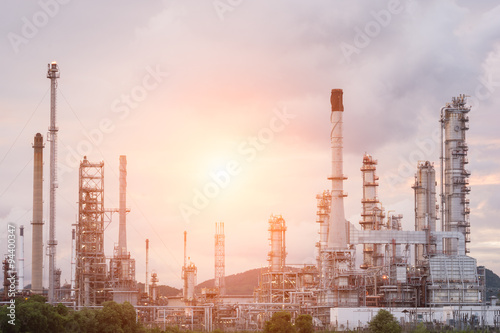 Oil Refinery factory in the morning and Sunrise