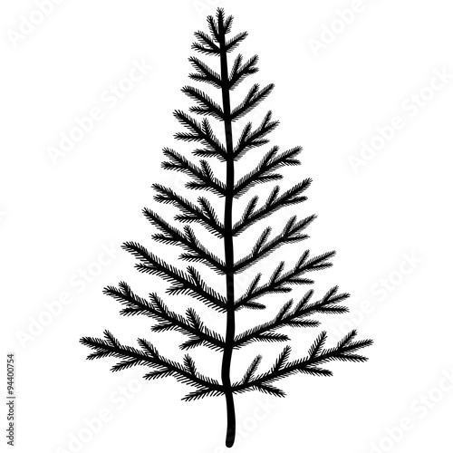 Abstrakter Weihnachtsbaum mit Tannennadeln, ungeschmückt, handgezeichnet, schwarzweiß, Vektor, freigestellt