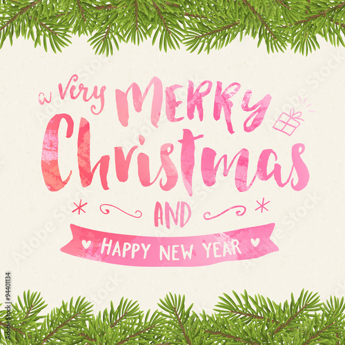 Merry christmas vintage watercolor greeting card