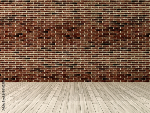 red brick wall with wooden floor rendering