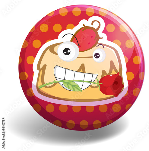 Strawberry cake on round badge