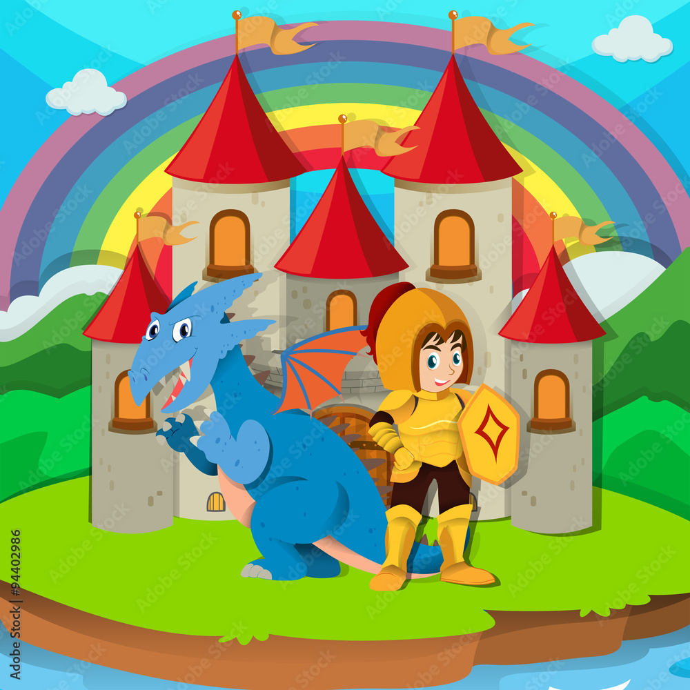 Obraz premium Knight and dragon at the palace