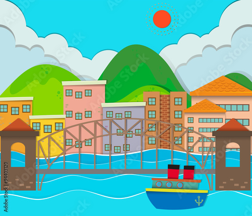 City view with buildings and bridge