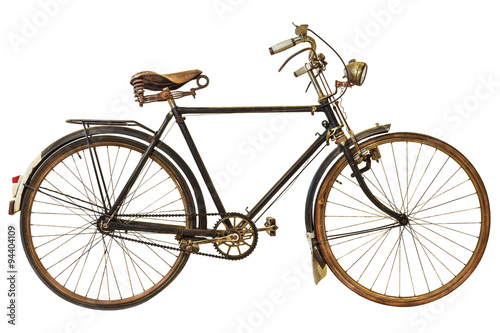 Vintage rusted bicycle isolated on white