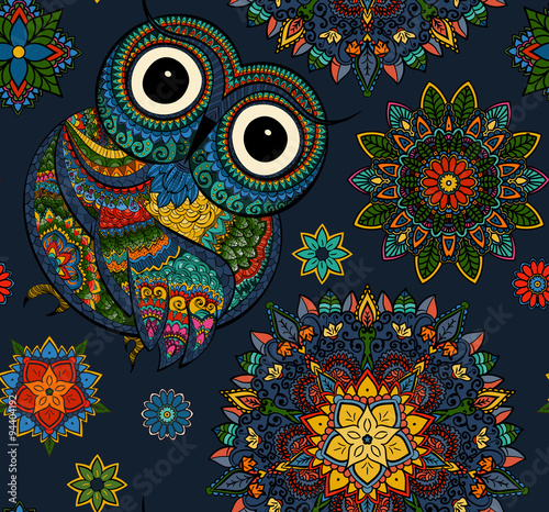 Vector illustration of owl. Bird illustrated in tribal.Owl whith