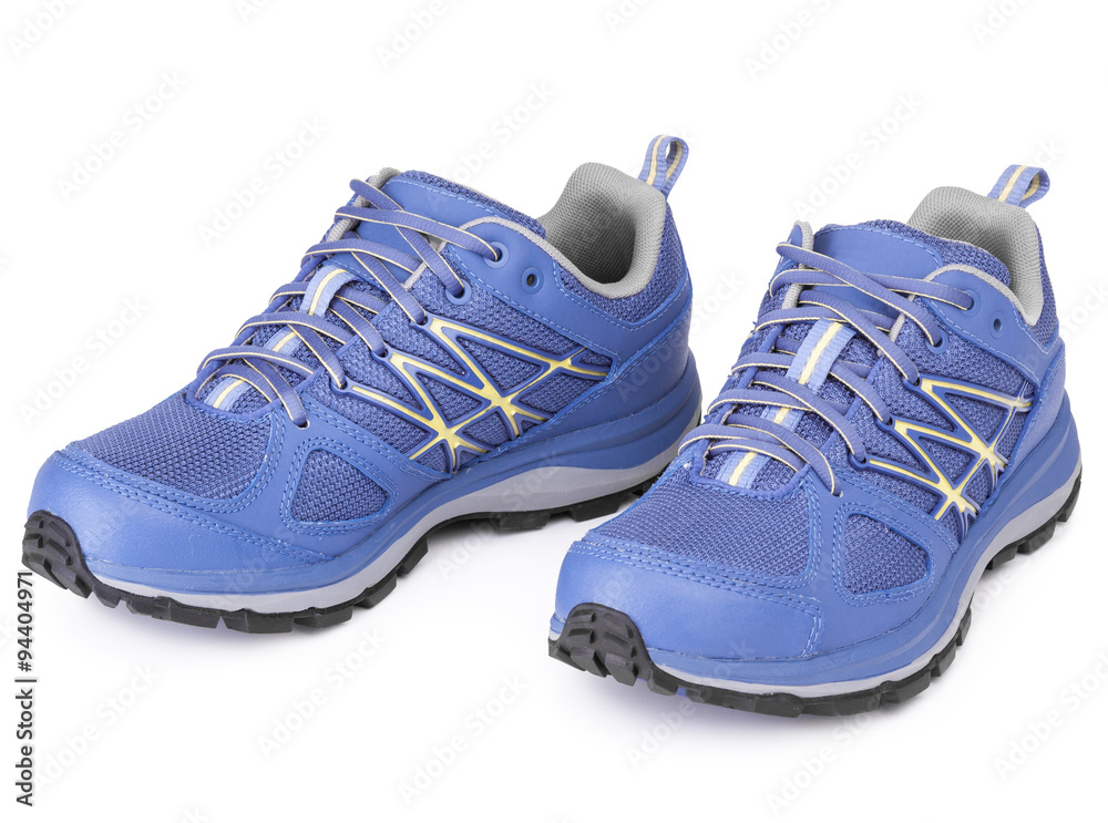 blue sport shoes on white background - obrazy, fototapety, plakaty 