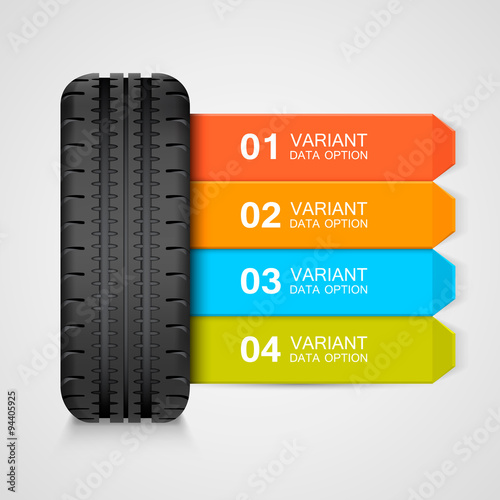 Black rubber tire colorful infographics