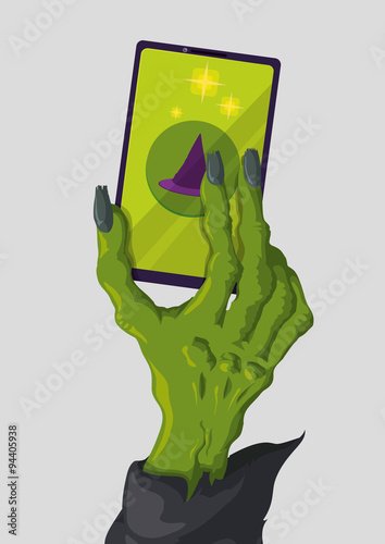 Modern Skinny Witch Hand with a fashion smartphone, Vector Illustration