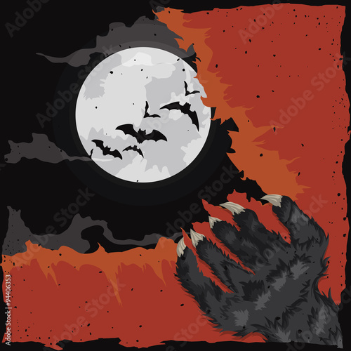 Werewolf Scratching a Crimson Old Paper, Vector Illustration