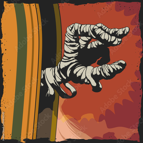 Cursed Mummy Rising from its Tomb Poster, Vector Illustration