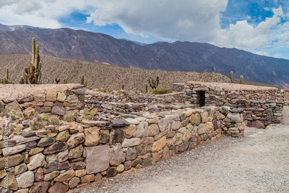 Ruins of pre-Columbian fortification Pucara near Tilcara village in Quebrada de Humahuaca valley, Argentina