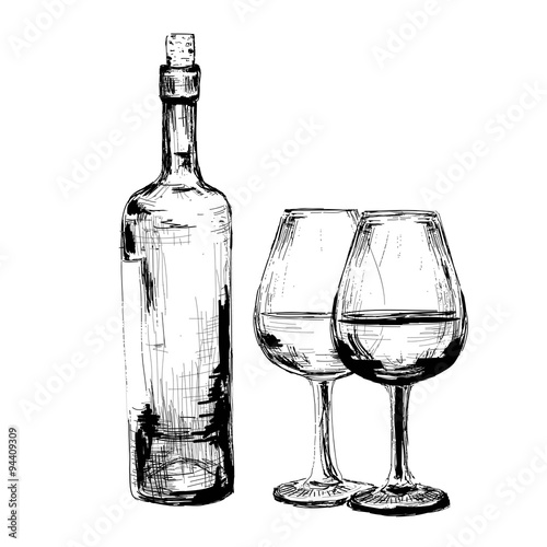 Bottle of wine and two glasses