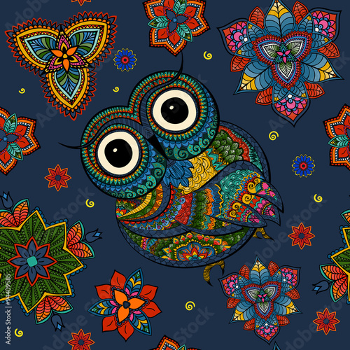 Vector illustration of owl. Bird illustrated in tribal.Owl whith