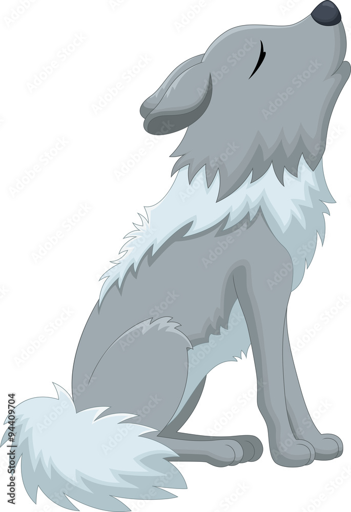 Naklejka premium Wolf howling cartoon