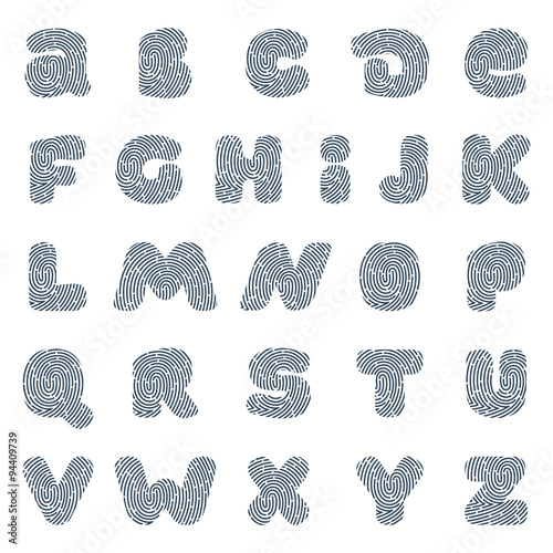 Line fingerprint english alphabet letters set.
