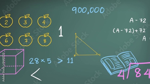 Animation mathematics math sign and symbol with graph equation icon doodle handwriting for education introduction in blackboard in HD (with no header) 