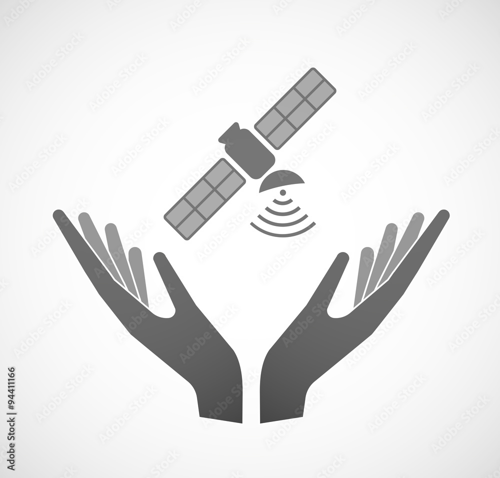 Obraz premium Two hands offering a satellite