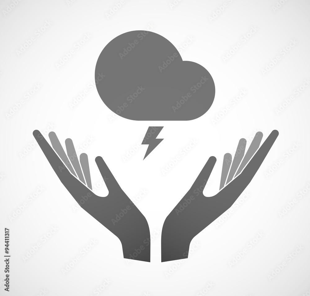 Two hands offering a stormy cloud Two hands offering a stormy cloud