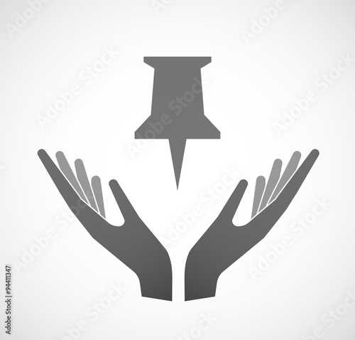 Two hands offering a push pin