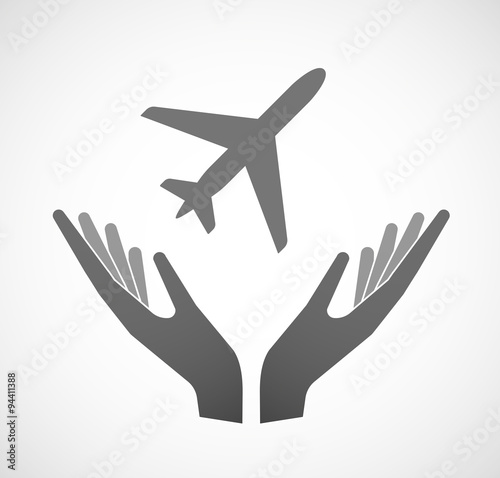 Two hands offering a plane