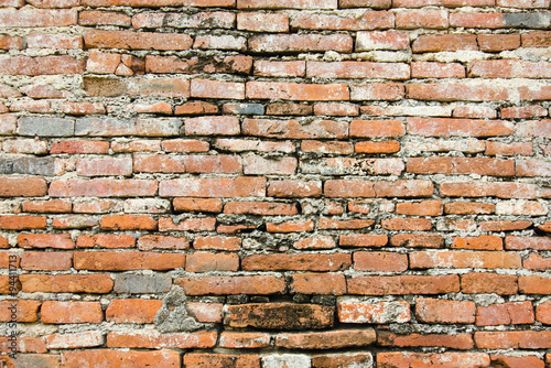 Brown brick wall in an old contemporary temple in Thailand