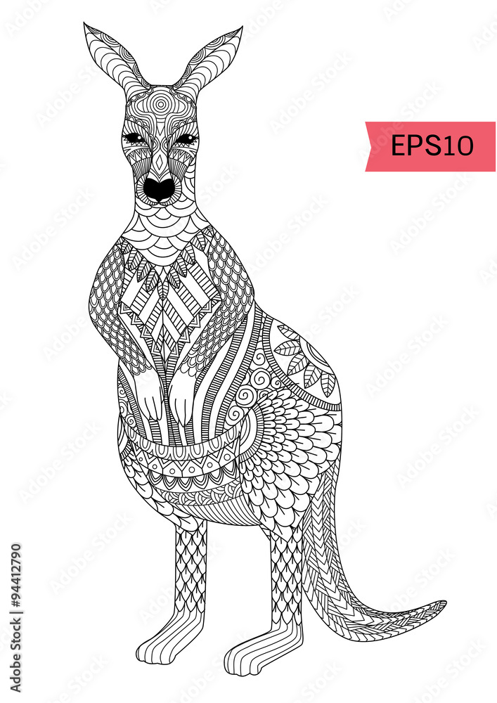 Obraz premium Drawing zentangle kangaroo for coloring page, shirt design effect, logo, tattoo and decoration.