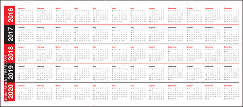Calendar 2016 2017 2018 2019 2020